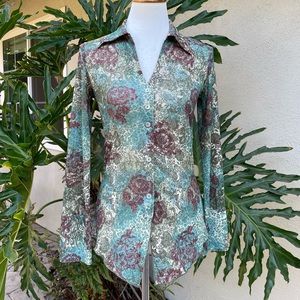 Y2K semi sheer floral blouse